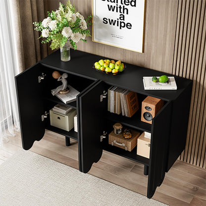 Peiaw Buffet,Meuble de Cuisine Rangement,Buffet avec 4 Portes et étagères réglables,Buffet en Forme de Larme, Noir Meuble de Rangement 120 x 80,8 x 37,5 cm, Buffet avec charnières amorties