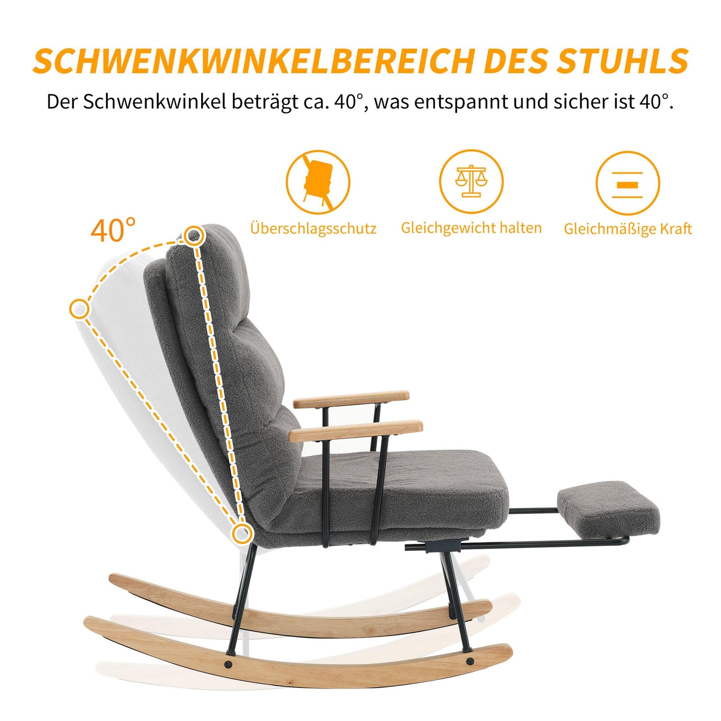 SHUGUANG Tissu Fauteuil Bascule, Fauteuil Chambre pour Lecture avec Mécanisme de Repose-Pieds Manuel, Réglage par Gravité Chaise de Lecture Fauteuil Bascule en Vigueur Chambre à Coucher, Salon
