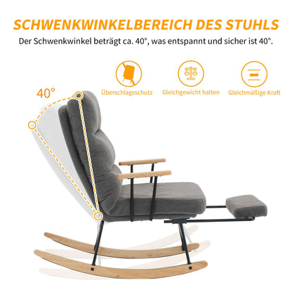 SHUGUANG Tissu Fauteuil Bascule, Fauteuil Chambre pour Lecture avec Mécanisme de Repose-Pieds Manuel, Réglage par Gravité Chaise de Lecture Fauteuil Bascule en Vigueur Chambre à Coucher, Salon