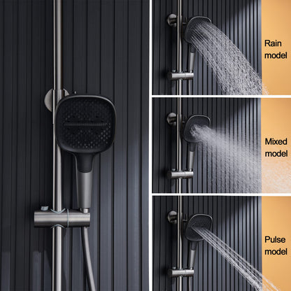 OihPaw Colonne de Douche Thermostatique Gris, Réglable Hauteur Système de Douche, éclairage d'ambiance LED, Ensemble de Douche avec Bec de Baignoire Cascade, Douchette