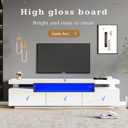 Meuble TV de 160 cm - Peut accueillir des téléviseurs de 70 à 79 pouces - Avec éclairage LED 16 couleurs - Design brillant élégant avec 3 tiroirs - Rail coulissant de qualité supérieure - 160 x 39 x