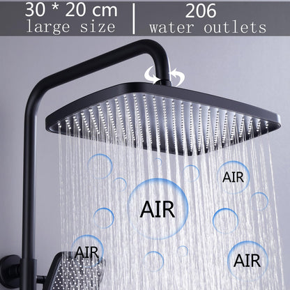 Colonne de Douche Thermostatique Mitigeur en Laiton Système de Douche avec 32 * 20CM Pommeau de Douche, Douchette 3 Fonctions, Robinet de Baignoire Ensemble de Douche Mural (Noir et Blanc)