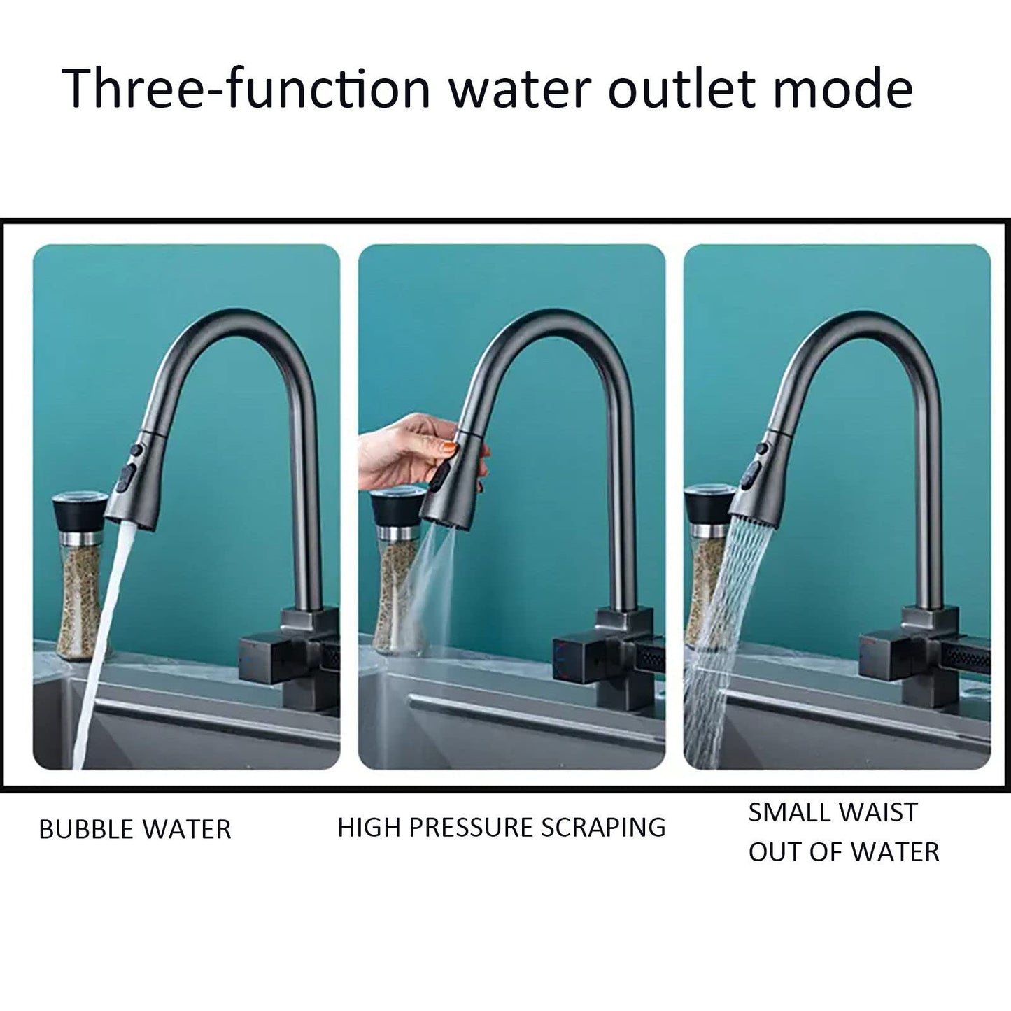 Robinet De Cuisine Cascade, avec Robinet Extractible, 3 Modes De Sortie d'eau, Robinet De Cuisine en Rotatif à 360°, Robinet MéLangeur De Nettoyage De Cascade