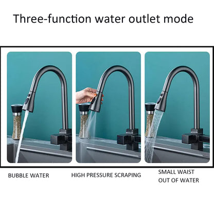 Robinet De Cuisine Cascade, avec Robinet Extractible, 3 Modes De Sortie d'eau, Robinet De Cuisine en Rotatif à 360°, Robinet MéLangeur De Nettoyage De Cascade