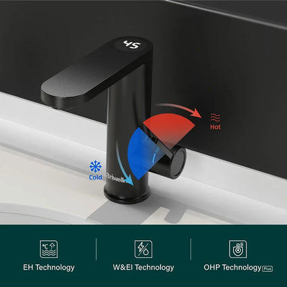 Robinet électrique Eau Chaude 3,2 kW 220V Robinet D'eau Chaude Instantané ABS Noire Robinet Chauffant Instantané avec Affichage de la Température LED, Pour Cuisine, Salle De Bain