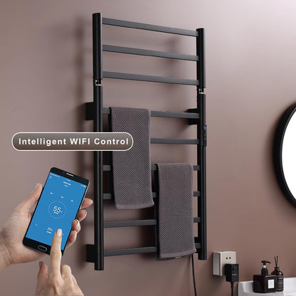 OihPaw Sèche-serviette électrique WiFi Intelligent 76 W Porte-Serviettes Chauffant Électrique Commande Vocale 62x50 cm Radiateur de Salle de Bain avec Support de Rangement Pliable