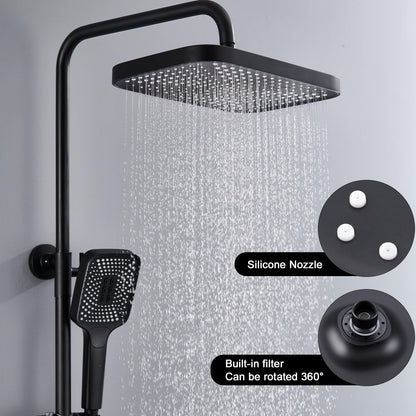 Noir Colonne de Douche Thermostatique, Système de Douche Piano Mural Ensemble de Douche Réglable en Hauteur Set de Douche avec Mitigeur,3 Modes Douchette,12 Pouces Douche de Tête