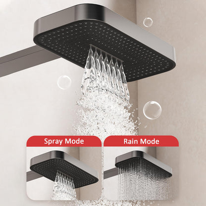 OihPaw Colonne de Douche Thermostatique,Systeme de Douche Gris Mural Hauteur Réglable Ensemble de Douche avec Affichage Numérique LED,Mitigeur Douche avec 2 Fonctions Tête de Douche,Douchette 4 Jets
