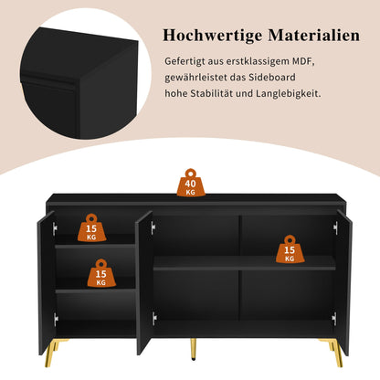 Buffet de Style Moderne au Design Unique Bahut avec 3 Portes, Sans Poignées, Armoire Latérale de Salon, Meuble Buffet de Cuisine, Armoire de Rangement pour Salle à Manger, Entrée (Blanc/Noir)