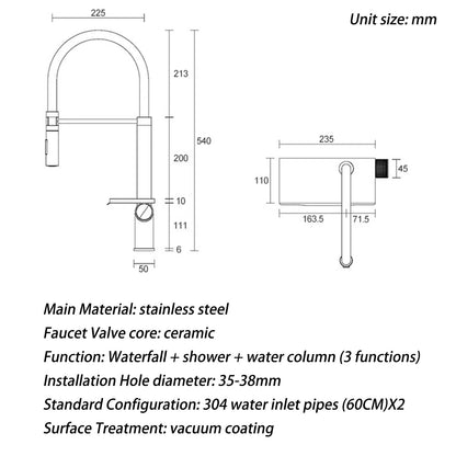 Robinet de Cuisine Cascade Rouge avec Pulvérisateur Escamotable 3 Fonctions de Pulvérisation, Mitigeur Cuisine Chaud Et Froid Avec Rotation À 360°, Acier Inoxydable SUS304