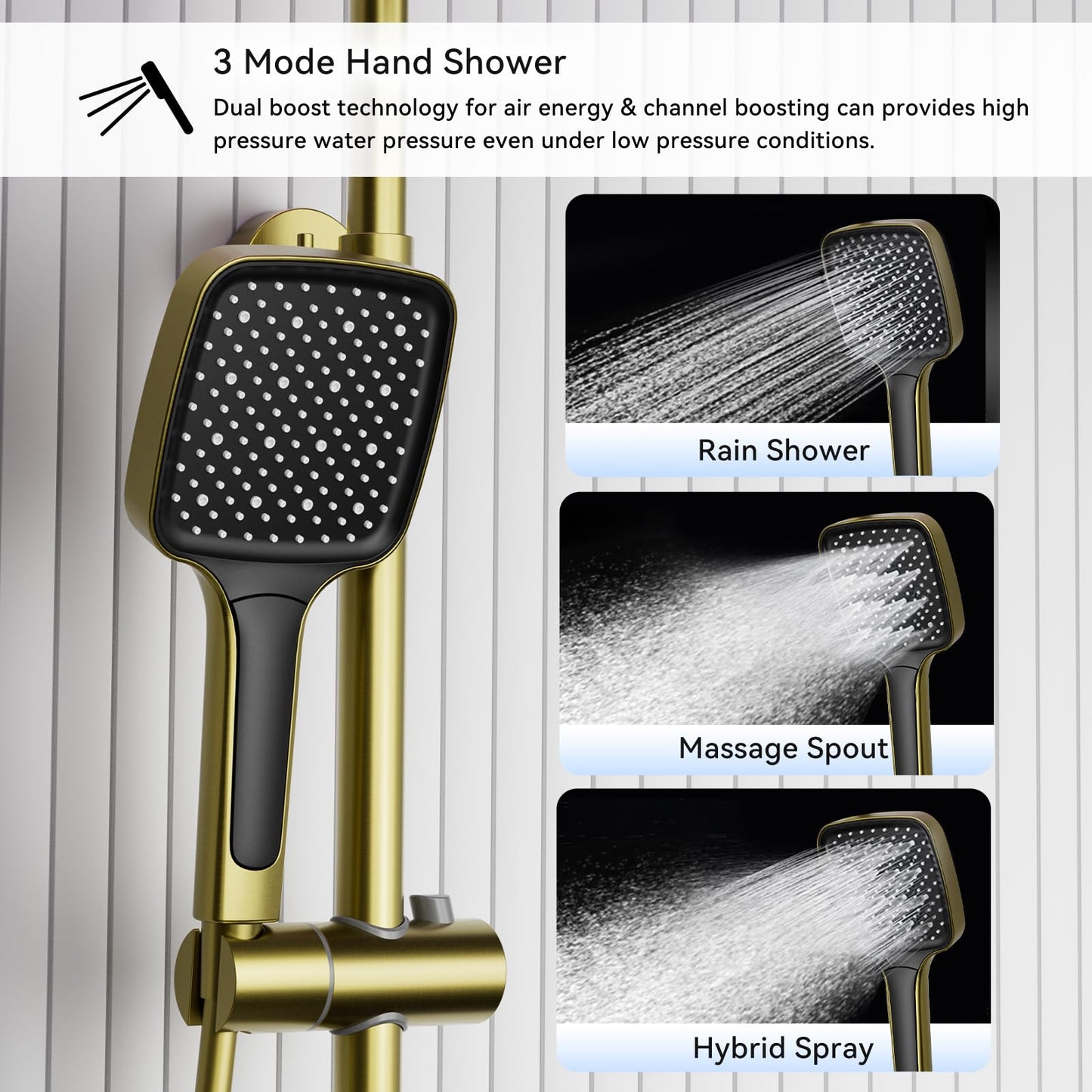 Colonne de Douche Dorée Brossé Thermostatique Mitigeur en Laiton Systeme de Douche Affichage Numérique LED Ensemble de Douche Pommeau De Douche, Douchette, Robinet De Baignoire
