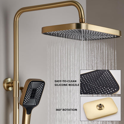 OihPaw Or Brossé Colonne de Douche avec Mitigeur, Système de Douche avec Affichage Numérique LED Ensemble de Douche avec 32 * 20CM Pomme de Douche e Douchette à 3 Modes