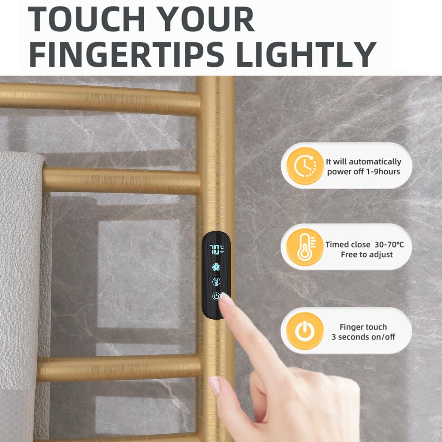 OihPaw Sèche-serviette électrique Mural à 10 Barres,135W Chauffe-Serviettes 450x720mm WiFi Intelligent Porte-Serviettes électrique, Contrôle de Température 30-70℃ & Minuterie