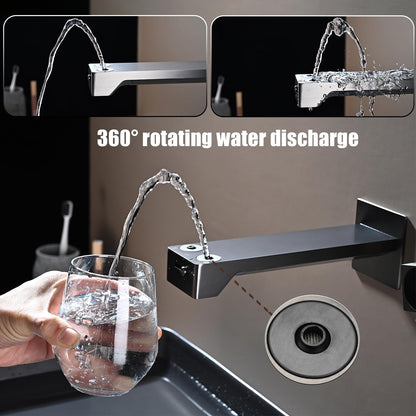Mitigeur Lavabo Affichage Numérique LED Robinet Lavabo Gris Pistolet Robinet Cascade Mural Robinet Salle de Bain 3 Fonctions Mitigeur Salle de Bain avec Boîte Intégrée