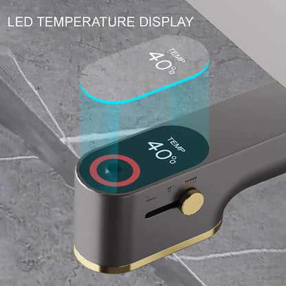 Robinet De Salle De Bain Avec PulvéRisateur Extractible, LED Affichage NuméRique De La TempéRature Rotation à 360 DegréS Robinet D'éVier De Salle De Bain Avec Trois Modes Gris