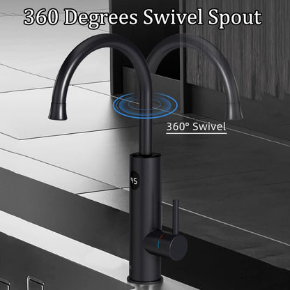 Robinet Électrique Cuisine 3200W Robinet D'eau Chauffant Avec Chauffe-eau Intégré, Robinet D'eau avec Affichage de la Température, Robinet Rotatif 360°