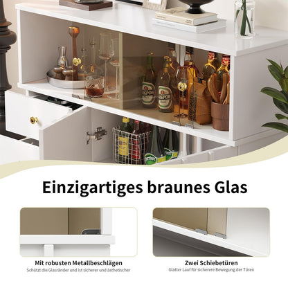 Sideboard Mit Glastür, Küchenschrank, Kommode, Modern Mehrzweckschrank für Wohnzimmer, Esszimmer Aufbewahrungsschrank 3 Schubladen, 2 Türen, Hohe Tragfähigkeit, 100 x 90.5 x 40 cm (B/H/T)