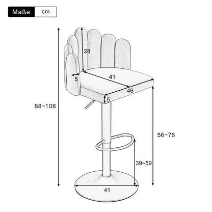 Tabouret Bar Velours Gris, Chaise de Bar lot de 6, Tabourets Réglables Hauteur (56-76 cm), Chaises Pétales avec Repose-pieds, Chaises de Loisirs Modernes, pour Restaurants, Cuisine, Comptoir, Taverne