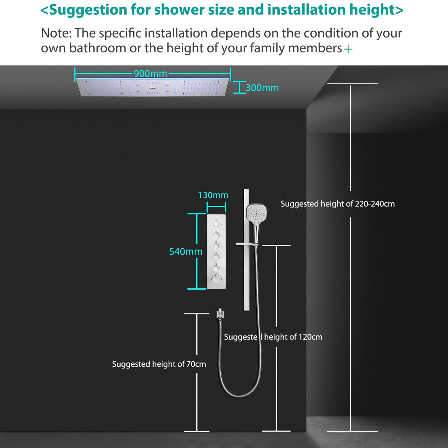 Système de Douche Thermostatique Musical Colonne Douche 90x30CM 9 Fonctions Tête de Douche, LED 64 Couleurs Bluetooth Ensemble de Douche avec Douchette, Robinet de Baignoire, Chrome