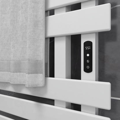 Elektrischer Handtuchhalter, 500 x 1100 mm, intelligenter thermostatischer Handtuchwärmer, wandmontierter Badezimmerheizkörper, beheizter Handtuchtrockner, energiesparend, LED-Anzeige, weiß rechts 