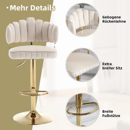 Tabouret Bar Lot de 2 Pivotants Velours Chaise de Bar à Hauteur Comptoir avec Dossier, Repose-pieds, Chaise Haute Bar Comptoir Réglables, Chaises D'îlot pour Salle à Manger, Noir/Gris/Ivoire/Émeraude