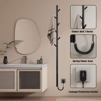 OihPaw Sèche-serviette électrique Noir Affichage Numérique 110 W Porte-Serviettes Chauffant Électrique 1500 mm Acier Inoxydable Thermostat Radiateur de Salle de Bain
