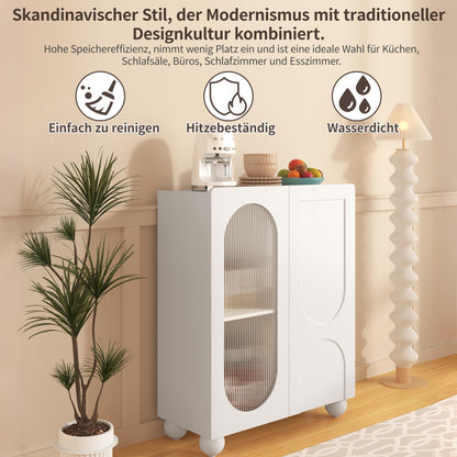 SHUGUANG 80 x 34 x 95 cm Blanc Scania-Style Buffet Cuisine Moderne Avoir Cloison Mobile, Buffet Cuisine avec Portes Vitrées,Buffet de Salon Applicables à Salon, Salle à Manger