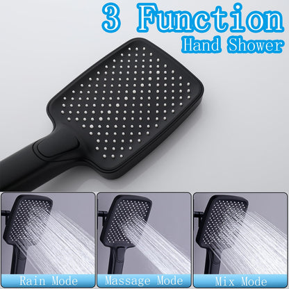 Colonne de Douche Thermostatique Mitigeur en Laiton Système de Douche avec 32 * 20CM Pommeau de Douche, Douchette 3 Fonctions, Robinet de Baignoire Ensemble de Douche Mural (Noir et Blanc)