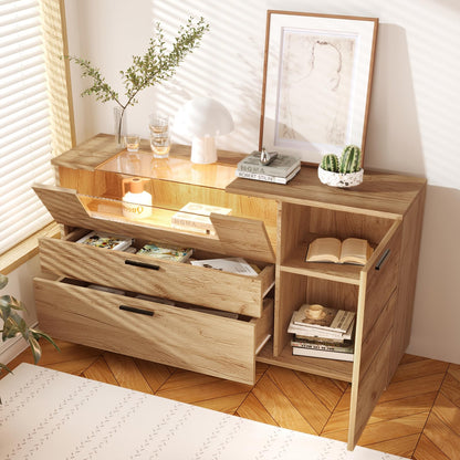 Buffet,bahut de salle a manger,buffet avec 2 tiroirs et 1 porte, buffet avec éclairage LED, Diviseur multifonctionnel,porte vitrée avec cordon de serrage spécial,Convient aux balcons et aux bureaux