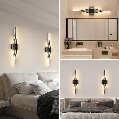 Applique Murale Interieur LED,18W Appliques Murales Interieur LED,3000K Blanc Chaud Lampe Murale Aluminium,60cm Moderne Noir Vague Design Lampe pour Salon Couloir Chambre Escalier Cuisine Hôtel