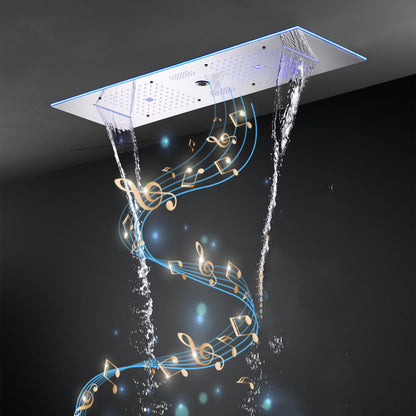 Pommeau de Douche Musique Pommeau Douche LED 64 Couleurs Pommeau de Douche Economie Deau Acier Inoxydable Pomme de Douche Chrome 900 * 300 mm Pomette Douche