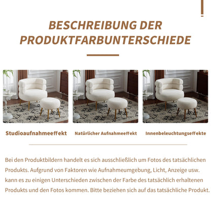 SHUGUANG Blanc Fauteuil Teddy, Lazy Chaise avec Repose Pied, Fauteuil Salon Avoir 69 cm Assise, 17 cm Coussin D'Épaisseur, Charge 100 kg, Fauteuil Chambre en Vigueur Chambre à Coucher, Salon, Dortoir