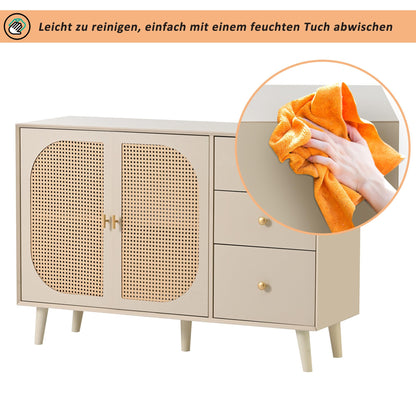 Buffet Salon Élégant Commode avec 2 Portes et 3 Tiroirs, Meuble Buffet, Grand Espace de Rangement, Bahut Blanc Cassé, Meuble de Rangement Idéal pour Chambre, Entrée, Salle à Manger, 120x40x82,5 cm