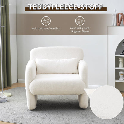 Blanc Chaise de Llecture, Fauteuil de Loisirs Teddy-Fleece-Stoff, Fauteuil salon Confortable avec Cadre en Bois Massif, Conception simple Fauteuil Chambre En Vigueur Chambre à Coucher, Salon,