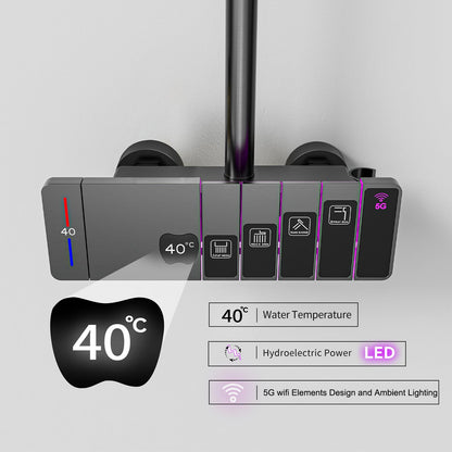 OihPaw Colonne De Douche Thermostatique avec Lumière Ambiante Systeme de Douche Hauteur Réglable pour Salle de Bain, Mitigeur Douche avec Douchette et Pommeau de Douche
