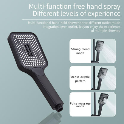 Colonne de Douche Noir, Ensemble de Douche Mural à Boutons 4 Fonctions avec 31.5cm * 21cm Tête de Douche, Douchette à Mains, Robinet de Baignoire, Bidet Pulvérisateur, réglable en Hauteur