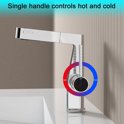 Robinet de Lavabo avec Douchette 3 Modes, Extractible Robinet de Salle de Bain avec Affichage Numérique LED Mitigeur Lavabo Monocommande Chaude et Froide Robinet Salle de Bain