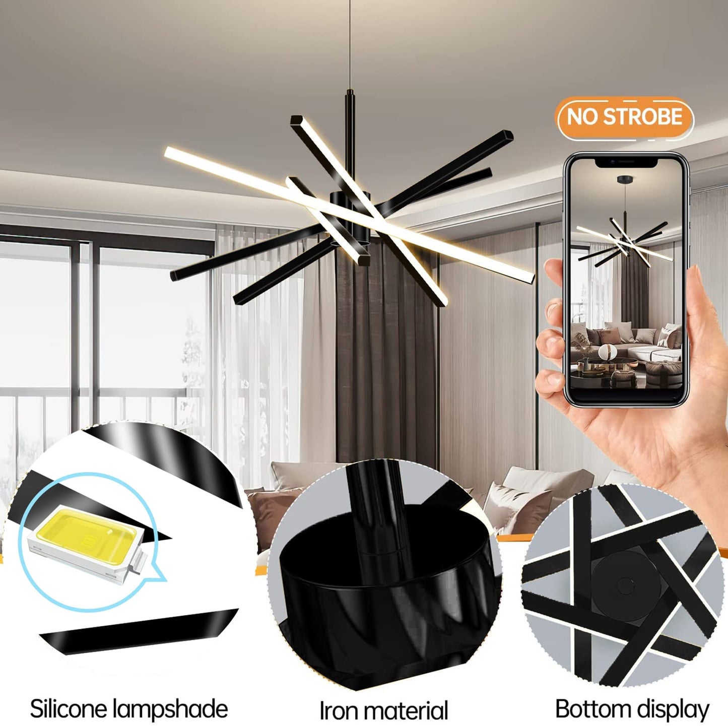 Suspension LED,82W LED Plafonnier Dimmable,Moderne LED Lustre Acrylique Design Lampe salon Lustres Chambre avec Télécommandée,Lustre Réglable en Hauteur,pour Cuisine Salle Manger Lampes