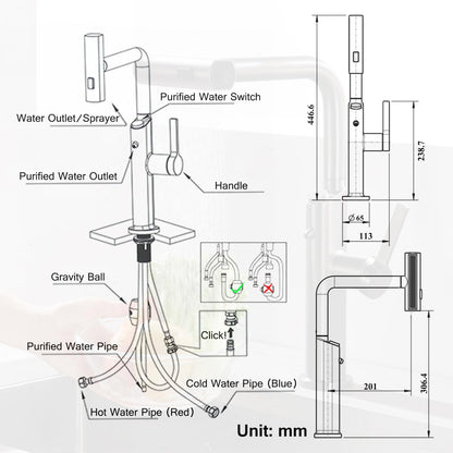 Cuisine 3 Voies avec Douchette Extractible, Robinetterie eau Potable Pivotant à 360°, 4 Modes Robinet Cuisine Cascade, Robinet Mitigeur Évier de Cuisine pour Systèmes d'Osmose