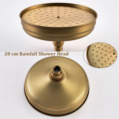 Colonne de Douche Rétro avec Mitigeur, Système de Douche Laiton Antique Ensemble de Douche Montage Mural Set de Douche avec Rotatif 20 cm Tête de Douche, Douchette à Mains