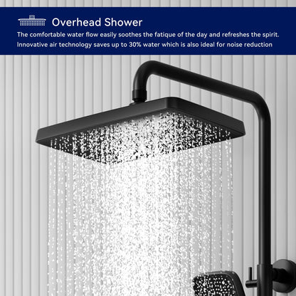 Colonne De Douche Avec Mitigeur Thermostatique, Noir Système De Douche avec Affichage la Température Ensemble de Douche Hauteur Réglable, Douchette à Main 3 Jets, 31x20CM Pommeau de Douche