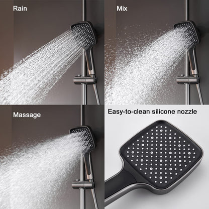 Thermostatique Colonne de Douche avec Mitigeur Système de Douche Mural Gris Pistolet Ensemble de Douche Hauteur Réglable Kit de Douche avec 32*20CM Pomme de Douche e Douchette à 3 Modes, Bec Baignoire