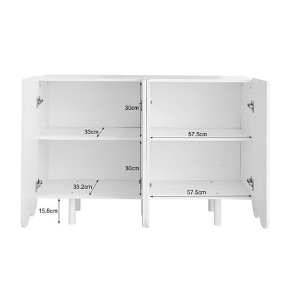 Peiaw Buffet,Meuble de Cuisine Rangement,Buffet avec 4 Portes et étagères réglables,Buffet en Forme de Larme, Blanc Meuble de Rangement 120 x 37.5 x 80.8 cm, Buffet avec charnières amorties