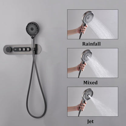 Colonne de Douche Thermostatique, Gris Pistolet Colonne Douche Encastrable Affichage Numérique Ensemble de Douche Mural Forme du Spot Kit de Douche avec Pommeau de Douche et Douchette