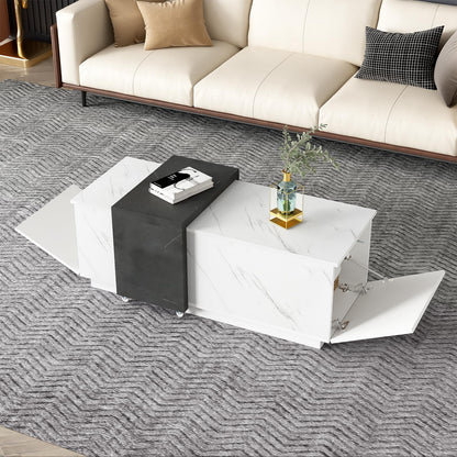 Table basse,Table de salon, aspect marbre blanc, table basse mobile en marbre noir, deux portes de placard, avec charnières amortissantes, avec espace de rangement, table basse de 110 x 50 x 40 cm