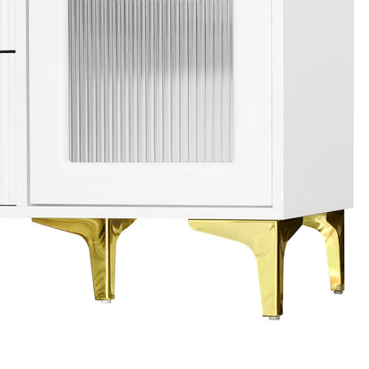 Buffet,Meuble de Cuisine Rangement, Blanc Commode, 105.5 x 40 x 78 cm,Buffet Salon avec 1 Portes Vitrées 3 Tiroirs,Convient aux Chambres, Bureaux, salles de Classe et balcons