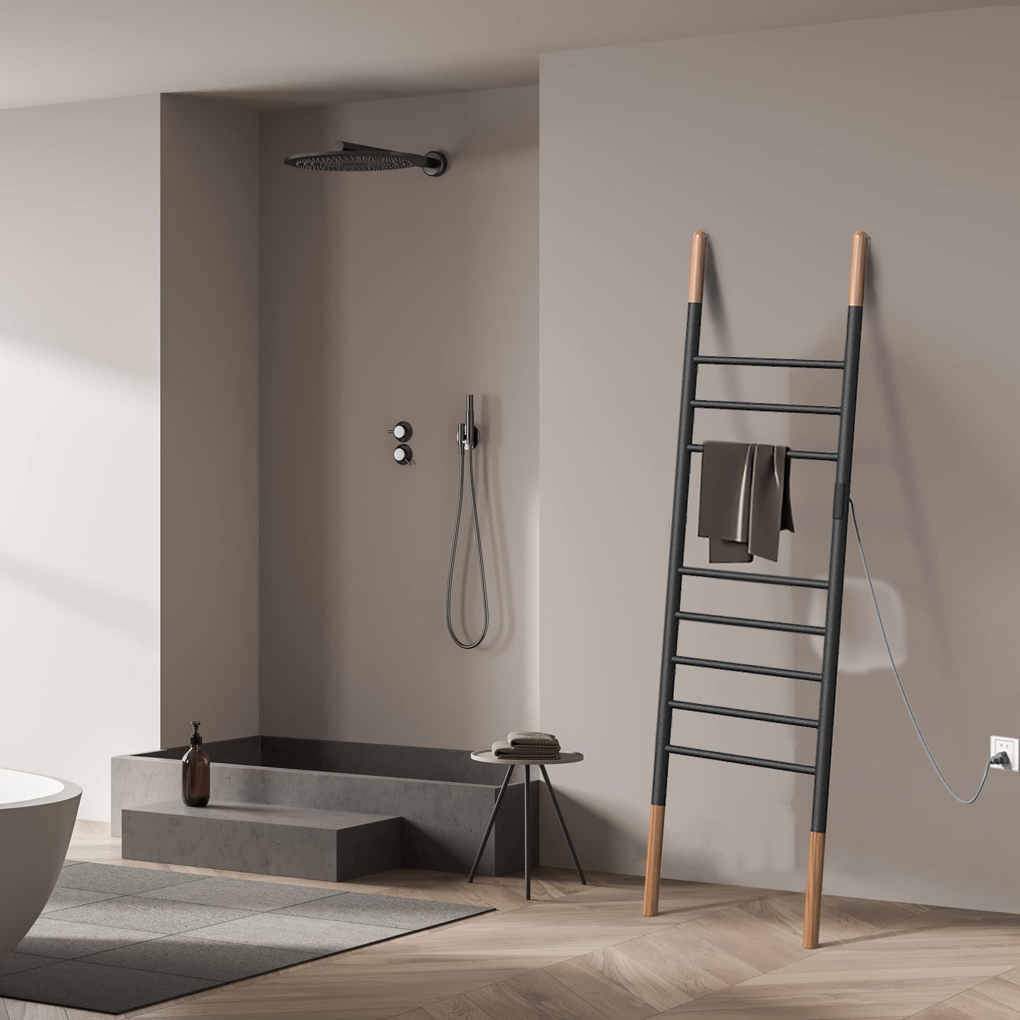 Sèche Serviettes Électrique Porte-Serviettes sur Pied, 150 * 45CM, 110W Porte Chauffe Serviettes Intelligent avec Minuterie Température Réglable, Échelle Porte Serviette Economie D'énergie