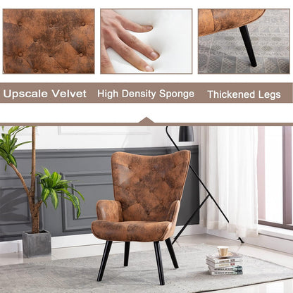 SHUGUANG Fauteuil Salon Confortable, Fauteuil Confortable Microsuède, Chaise Coiffeuse avec Cadre en Bois Massif, Style Rétro Médiéval Chaise de Lecture en Vigueur Chambre à Coucher, Salon