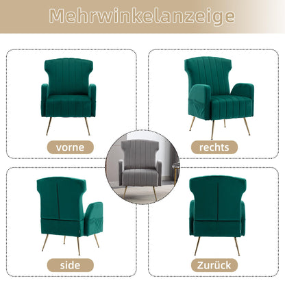 SHUGUANG Fauteuil Confortable Velours, Fauteuil Salon Confortable Chaise Coiffeuse avec Pieds Métalliques Dorés, Forme de Chaise Cigare Chaise de Lecture en Vigueur Chambre à Coucher, Salon