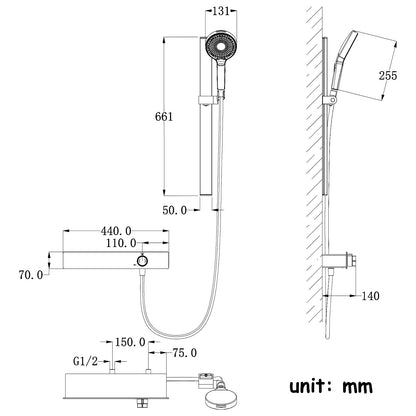 Robinet de Baignoire avec Douchette 3 Jets, Mitigeur Baignoire Cascade Mitigeur de Baignoire Mural Robinet Baignoire avec 150cm Tuyau et Tringle de Douche Réglable (Chrome)
